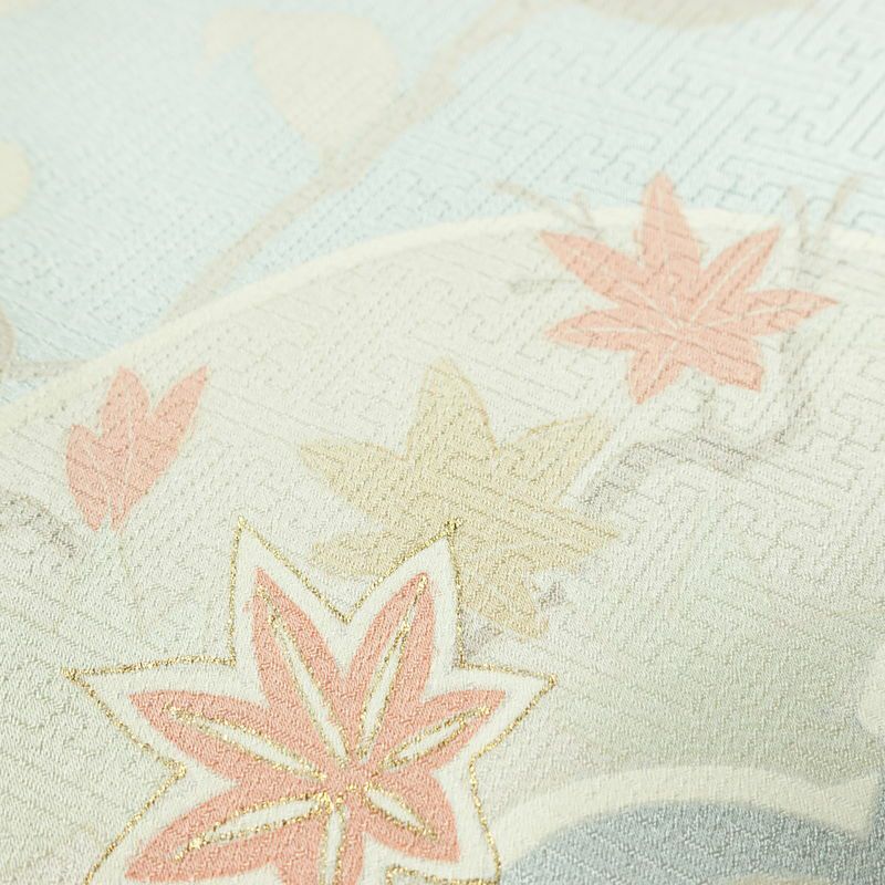 訪問着 美品 綸子 花柄 袷仕立て 身丈166.5cm 裄丈69.5cm 箔 一部しつけ糸付き フォーマル 着物 青・紺_画像8