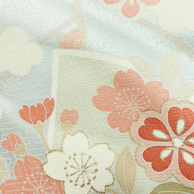 訪問着 美品 綸子 花柄 袷仕立て 身丈166.5cm 裄丈69.5cm 箔 一部しつけ糸付き フォーマル 着物 青・紺_画像9