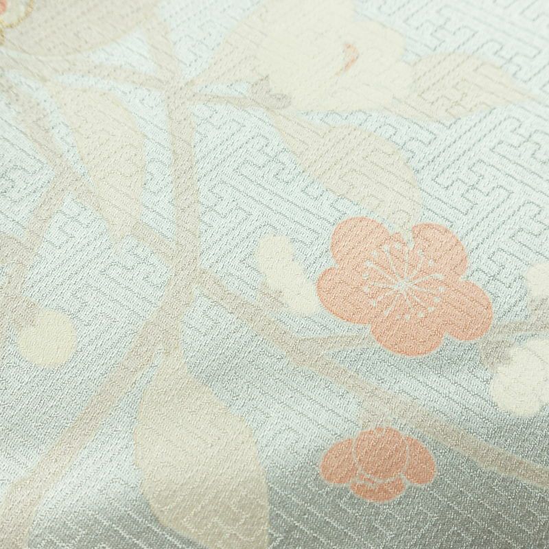 訪問着 美品 綸子 花柄 袷仕立て 身丈166.5cm 裄丈69.5cm 箔 一部しつけ糸付き フォーマル 着物 青・紺_画像10