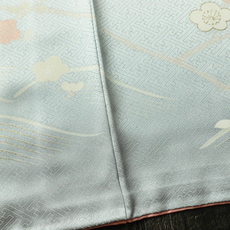 訪問着 美品 綸子 花柄 袷仕立て 身丈166.5cm 裄丈69.5cm 箔 一部しつけ糸付き フォーマル 着物 青・紺_画像12