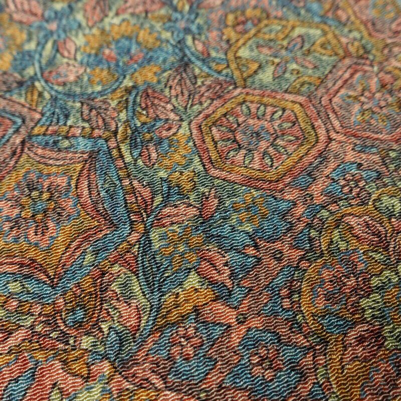 小紋 美品 しつけ糸付き 縮緬 付下小紋 正絹 幾何学柄・抽象柄 袷仕立て 身丈160.5cm 裄丈66cm 着物 多色使い_画像9