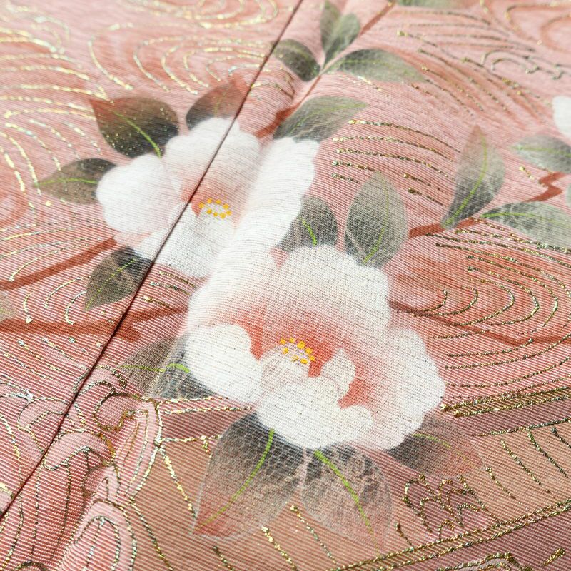 付け下げ しつけ糸付き 正絹 花柄 袷仕立て 身丈157.5cm 裄丈67cm 箔 フォーマル 着物 ピンク_画像7