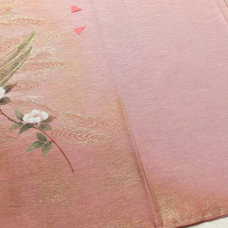 付け下げ しつけ糸付き 正絹 花柄 袷仕立て 身丈157.5cm 裄丈67cm 箔 フォーマル 着物 ピンク_画像13