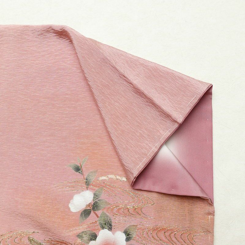 付け下げ しつけ糸付き 正絹 花柄 袷仕立て 身丈157.5cm 裄丈67cm 箔 フォーマル 着物 ピンク_画像16