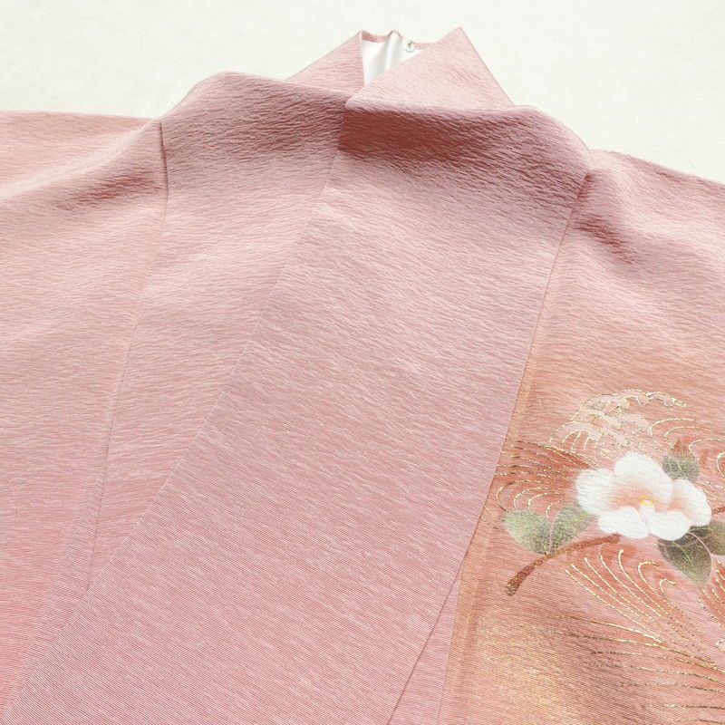 付け下げ しつけ糸付き 正絹 花柄 袷仕立て 身丈157.5cm 裄丈67cm 箔 フォーマル 着物 ピンク_画像18