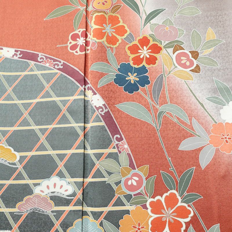 訪問着 良品 綸子 正絹 花柄 袷仕立て 身丈157.5cm 裄丈64cm 箔 フォーマル 紫・藤色_画像6