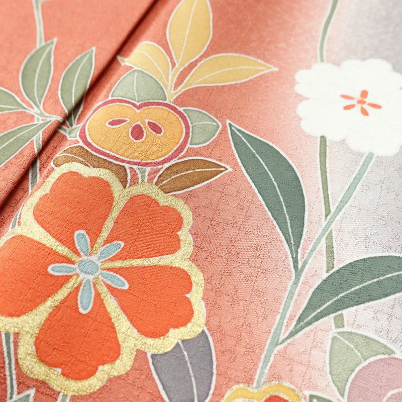 訪問着 良品 綸子 正絹 花柄 袷仕立て 身丈157.5cm 裄丈64cm 箔 フォーマル 紫・藤色_画像7