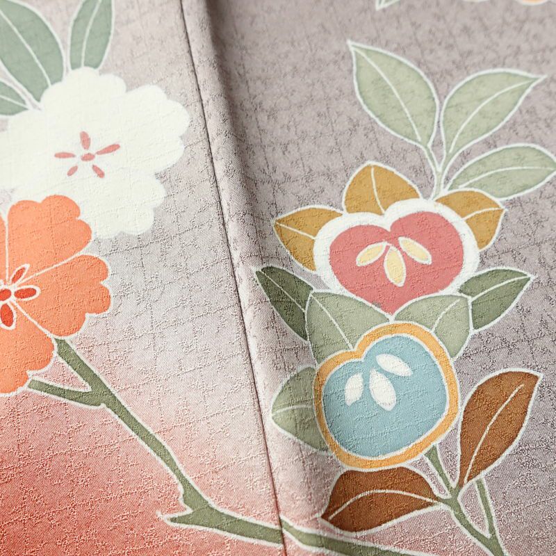 訪問着 良品 綸子 正絹 花柄 袷仕立て 身丈157.5cm 裄丈64cm 箔 フォーマル 紫・藤色_画像10