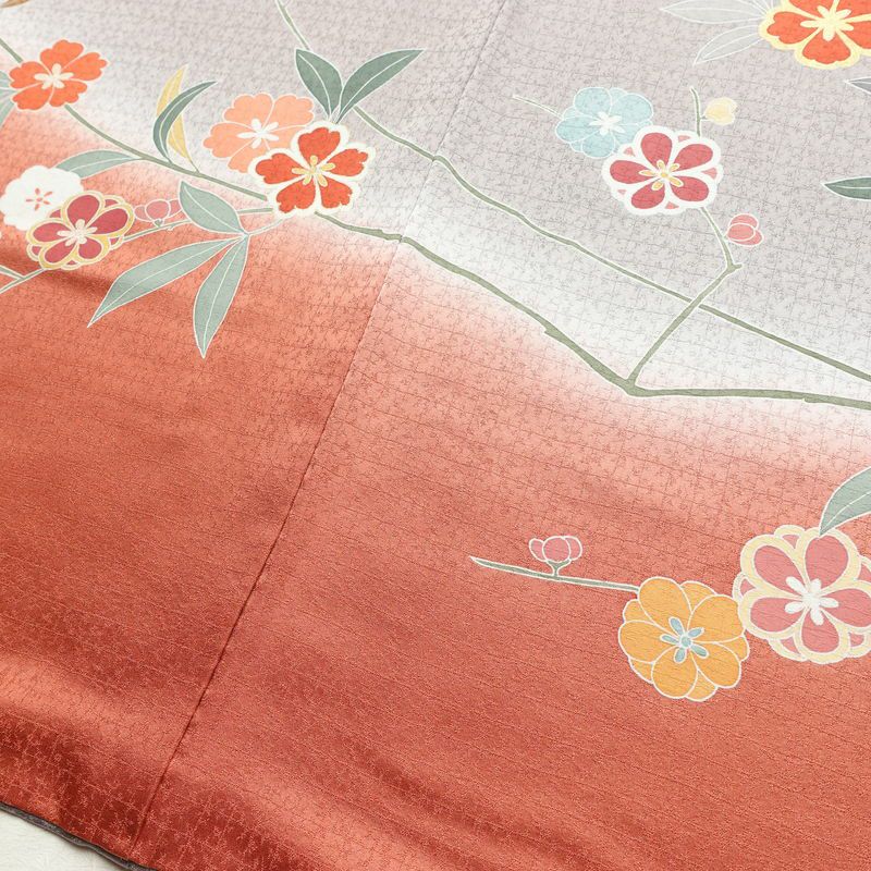 訪問着 良品 綸子 正絹 花柄 袷仕立て 身丈157.5cm 裄丈64cm 箔 フォーマル 紫・藤色_画像11