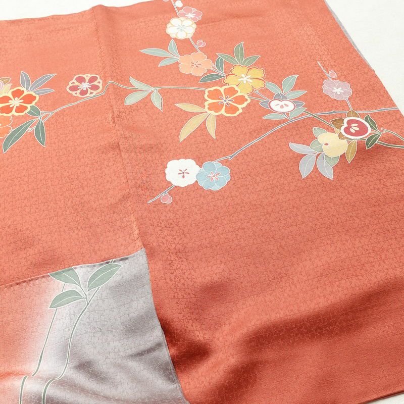 訪問着 良品 綸子 正絹 花柄 袷仕立て 身丈157.5cm 裄丈64cm 箔 フォーマル 紫・藤色_画像12