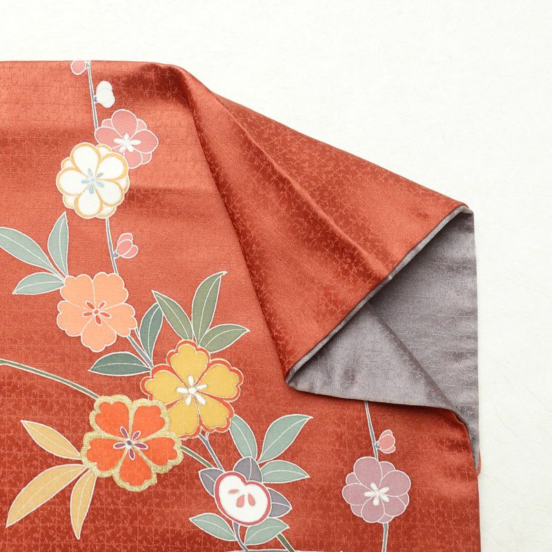 訪問着 良品 綸子 正絹 花柄 袷仕立て 身丈157.5cm 裄丈64cm 箔 フォーマル 紫・藤色_画像13