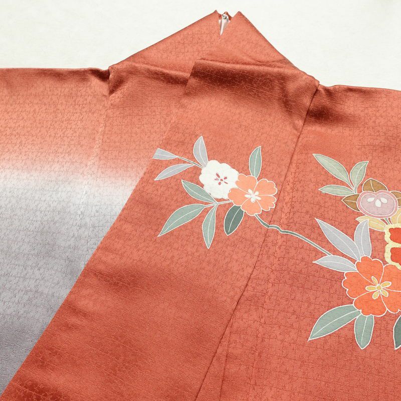 訪問着 良品 綸子 正絹 花柄 袷仕立て 身丈157.5cm 裄丈64cm 箔 フォーマル 紫・藤色_画像14