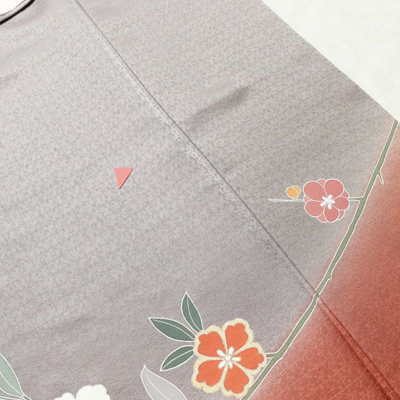 訪問着 良品 綸子 正絹 花柄 袷仕立て 身丈157.5cm 裄丈64cm 箔 フォーマル 紫・藤色_画像18