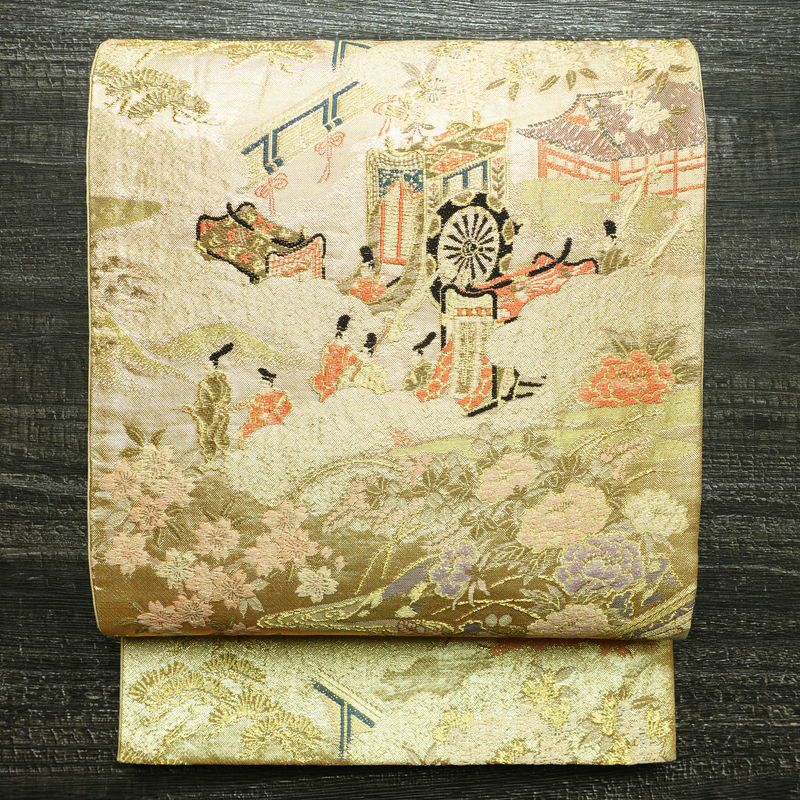 袋帯 六通柄 フォーマル用 正絹 古典柄 箔 鶴 梅 菊 金糸 帯 金・銀