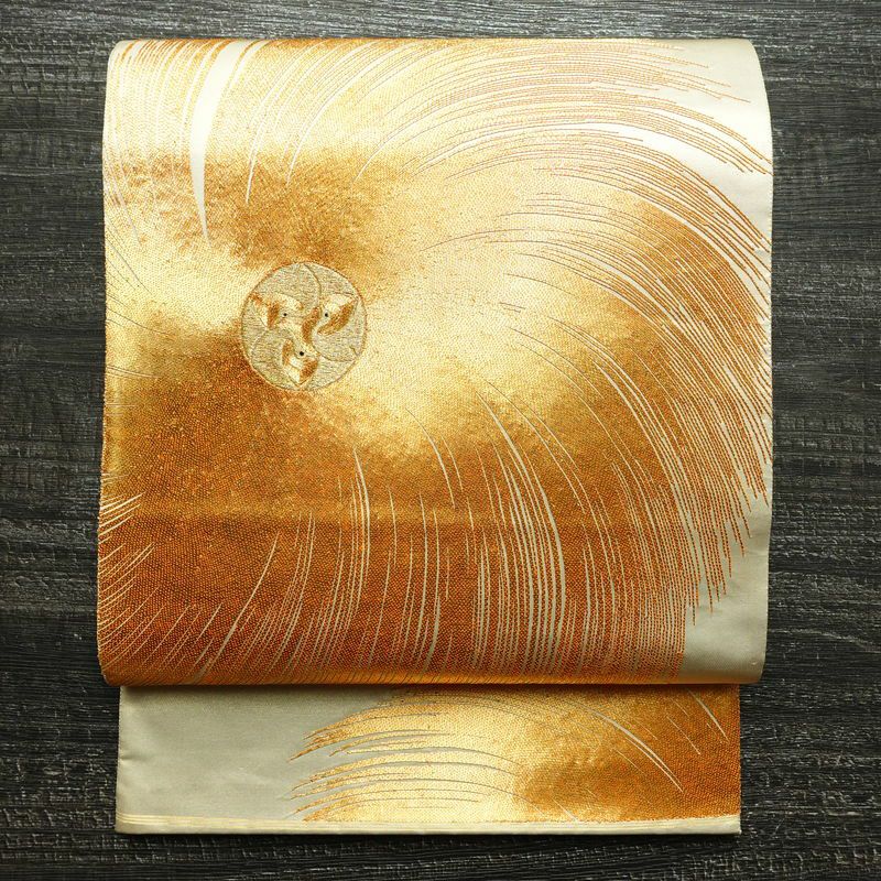 袋帯 太鼓柄 金駒刺繍 フォーマル用 正絹 幾何学柄・抽象柄 刺繍 帯 ベージュ_画像1