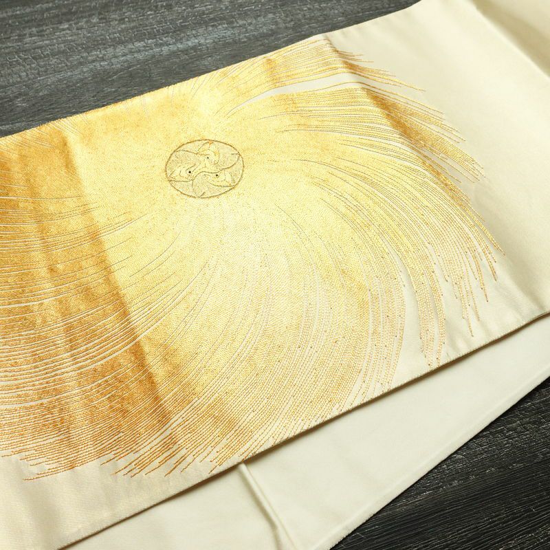 袋帯 太鼓柄 金駒刺繍 フォーマル用 正絹 幾何学柄・抽象柄 刺繍 帯 ベージュ_画像12