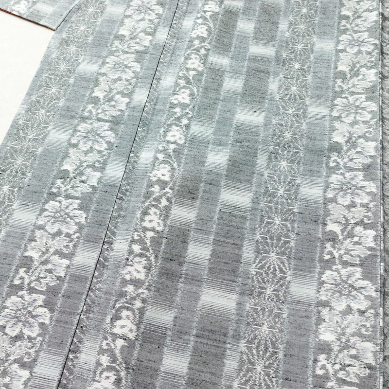 紬 正絹 縞柄・線柄 袷仕立て 身丈167cm 裄丈67cm 着物 グレー_画像5