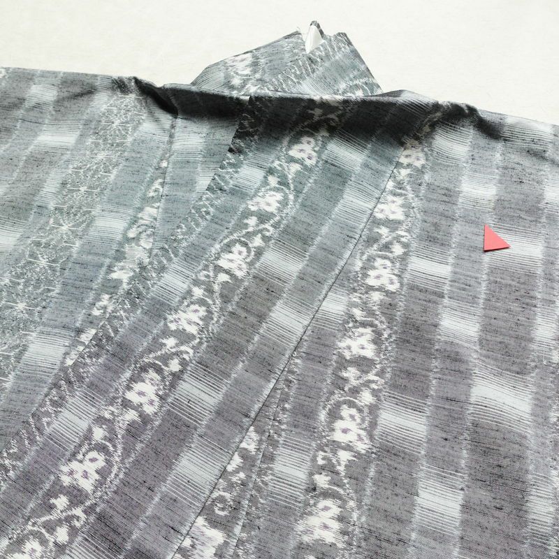 紬 正絹 縞柄・線柄 袷仕立て 身丈167cm 裄丈67cm 着物 グレー_画像15