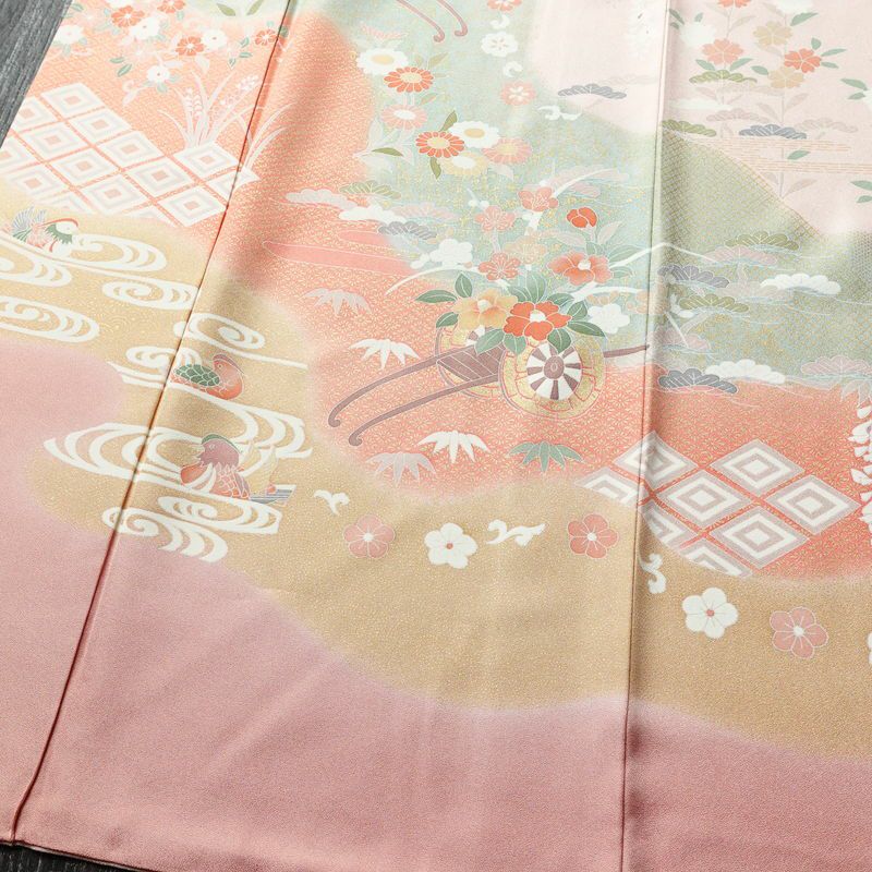 訪問着 金駒刺繍 正絹 古典柄 袷仕立て 身丈164cm 裄丈68cm 箔 金彩 フォーマル 着物 ピンク_画像4