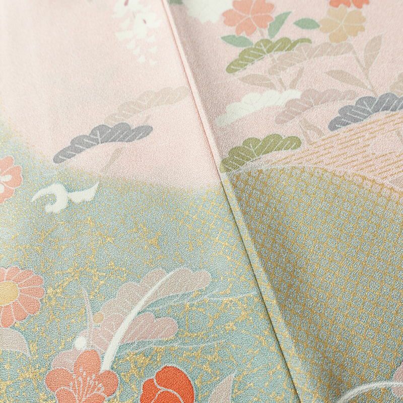 訪問着 金駒刺繍 正絹 古典柄 袷仕立て 身丈164cm 裄丈68cm 箔 金彩 フォーマル 着物 ピンク_画像10