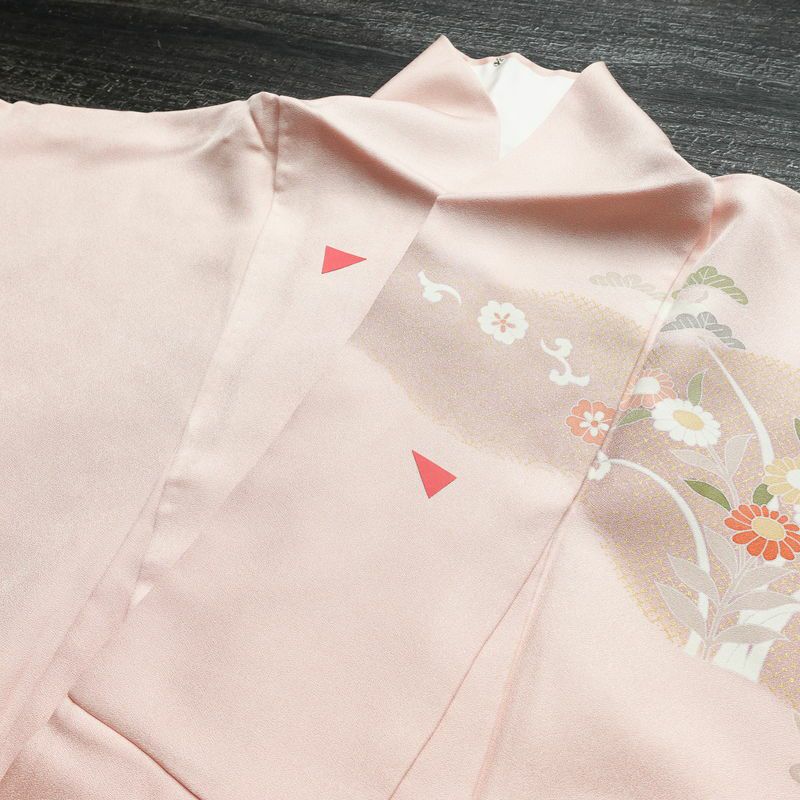 訪問着 金駒刺繍 正絹 古典柄 袷仕立て 身丈164cm 裄丈68cm 箔 金彩 フォーマル 着物 ピンク_画像18