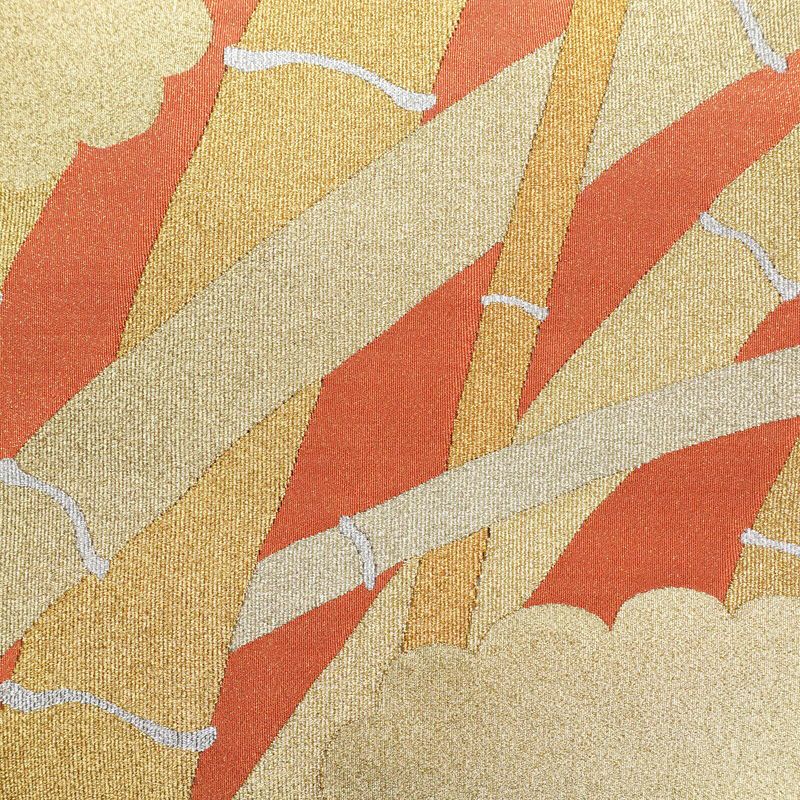 袋帯 つづれ織 太鼓柄 良品 フォーマル用 正絹 木の葉・植物柄 金糸 帯 クリーム_画像2