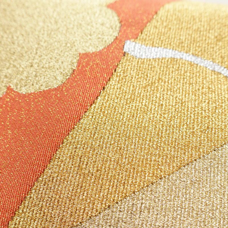 袋帯 つづれ織 太鼓柄 良品 フォーマル用 正絹 木の葉・植物柄 金糸 帯 クリーム_画像6