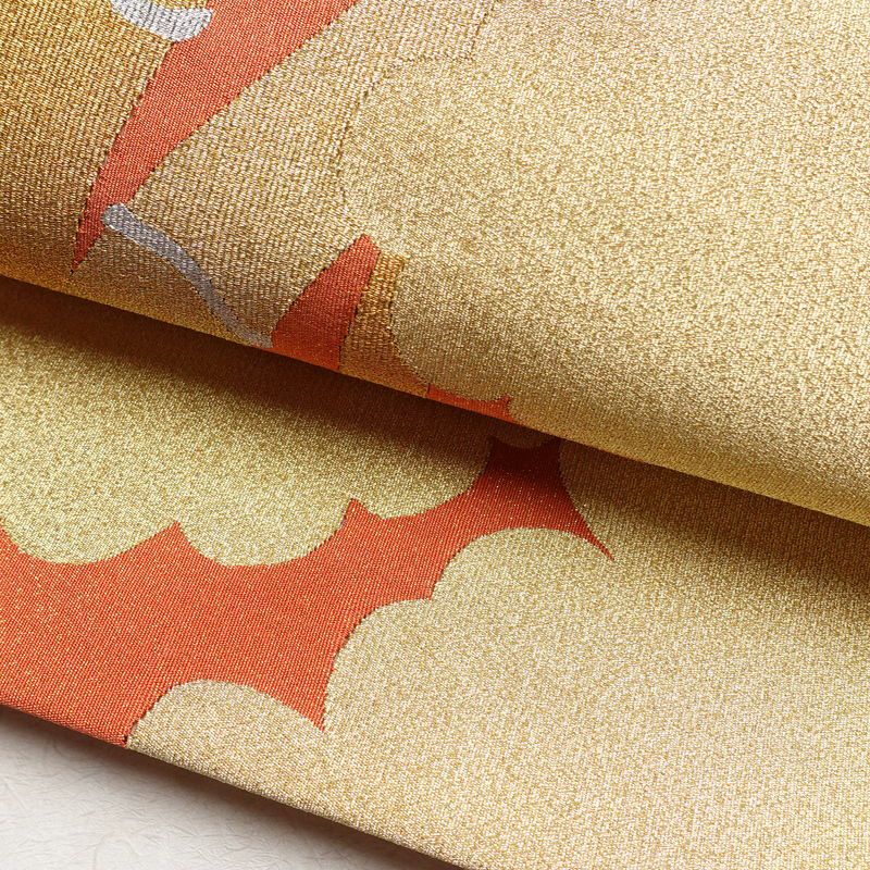 袋帯 つづれ織 太鼓柄 良品 フォーマル用 正絹 木の葉・植物柄 金糸 帯 クリーム_画像7