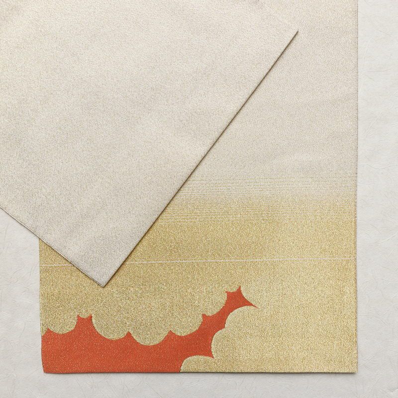 袋帯 つづれ織 太鼓柄 良品 フォーマル用 正絹 木の葉・植物柄 金糸 帯 クリーム_画像13