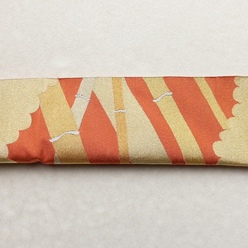 袋帯 つづれ織 太鼓柄 良品 フォーマル用 正絹 木の葉・植物柄 金糸 帯 クリーム_画像14