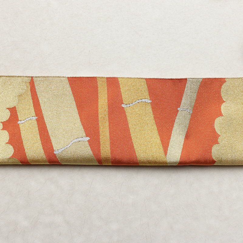 袋帯 つづれ織 太鼓柄 良品 フォーマル用 正絹 木の葉・植物柄 金糸 帯 クリーム_画像15