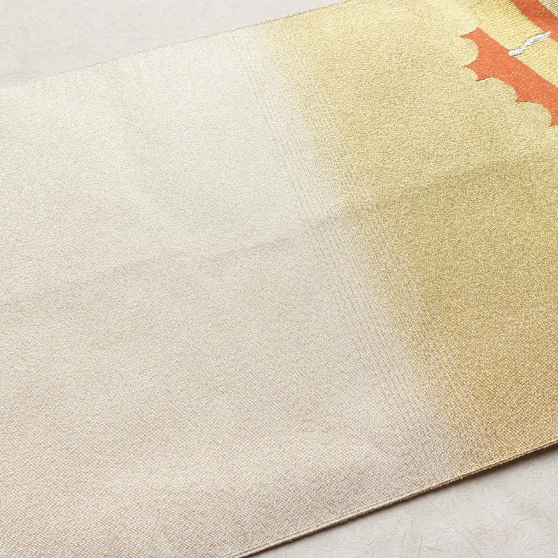 袋帯 つづれ織 太鼓柄 良品 フォーマル用 正絹 木の葉・植物柄 金糸 帯 クリーム_画像16