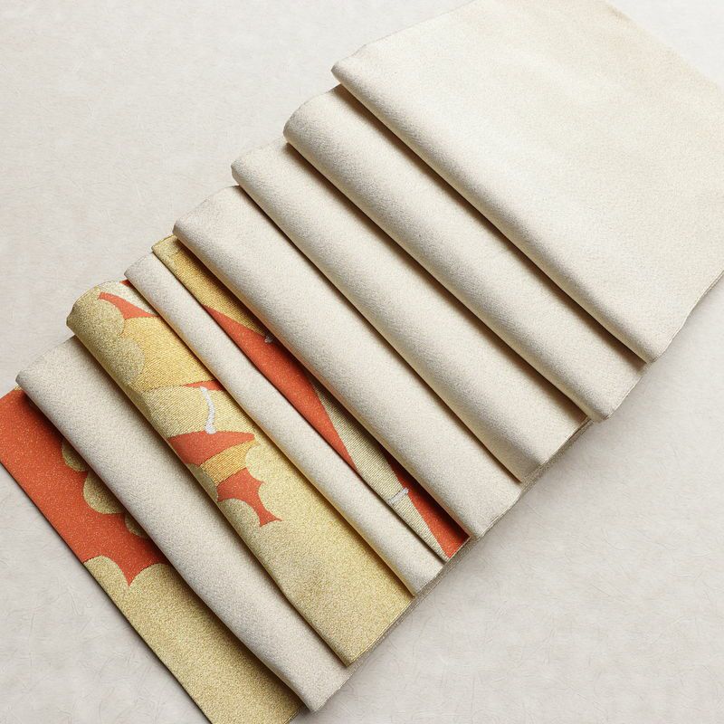 袋帯 つづれ織 太鼓柄 良品 フォーマル用 正絹 木の葉・植物柄 金糸 帯 クリーム_画像18