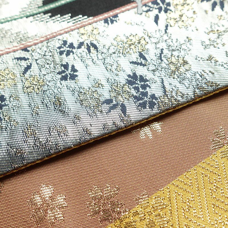 袋帯 六通柄 フォーマル用 正絹 蝶・昆虫柄 箔 金糸 帯 金・銀_画像11
