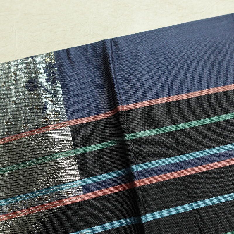 袋帯 六通柄 フォーマル用 正絹 蝶・昆虫柄 箔 金糸 帯 金・銀_画像19