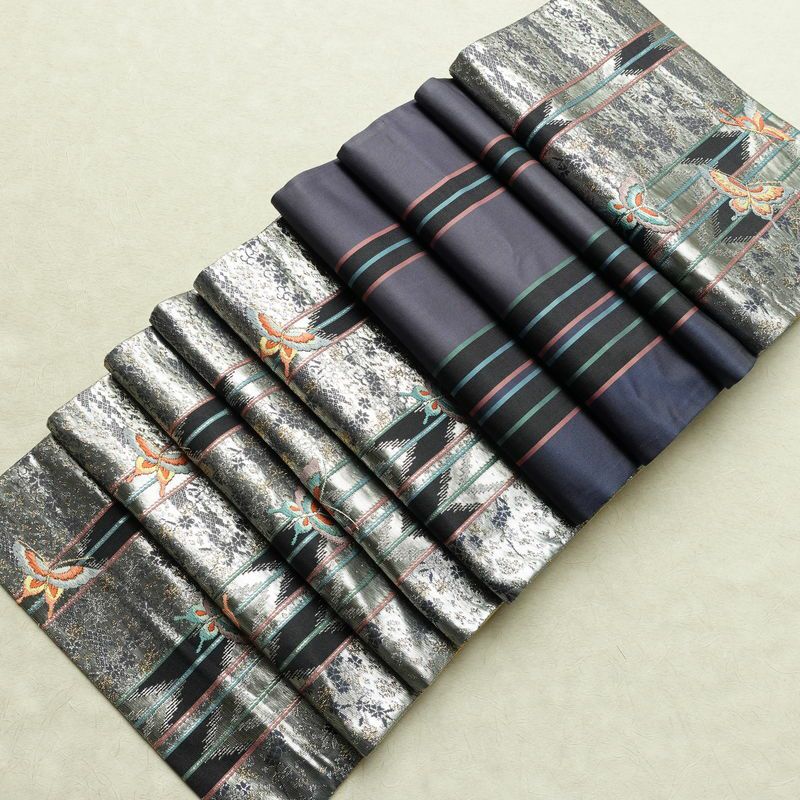 袋帯 六通柄 フォーマル用 正絹 蝶・昆虫柄 箔 金糸 帯 金・銀_画像20