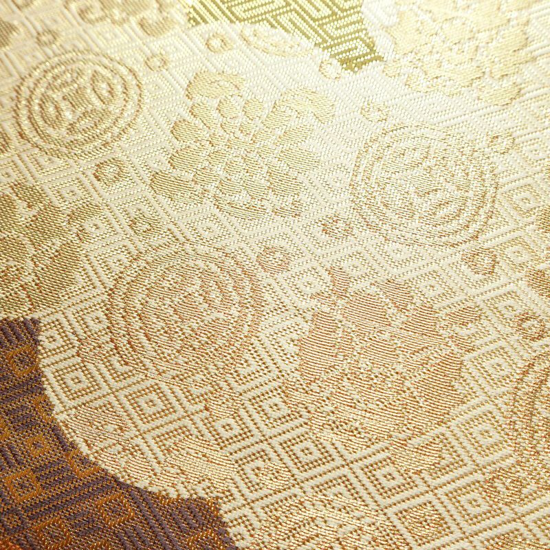 袋帯 六通柄 良品 フォーマル用 正絹 雲柄 箔 帯 橙_画像3