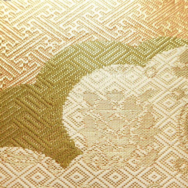 袋帯 六通柄 良品 フォーマル用 正絹 雲柄 箔 帯 橙_画像4