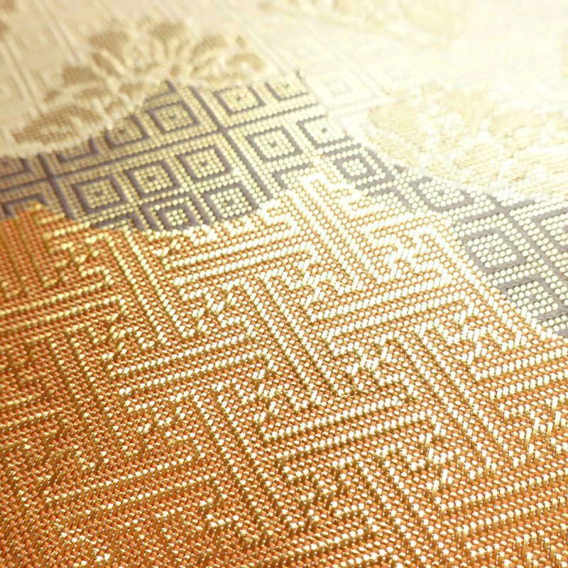 袋帯 六通柄 良品 フォーマル用 正絹 雲柄 箔 帯 橙_画像6