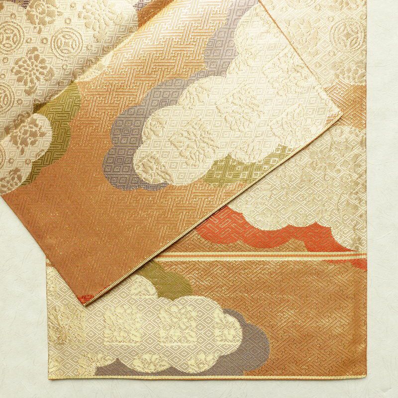 袋帯 六通柄 良品 フォーマル用 正絹 雲柄 箔 帯 橙_画像13