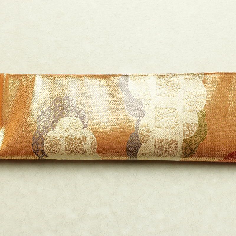 袋帯 六通柄 良品 フォーマル用 正絹 雲柄 箔 帯 橙_画像14