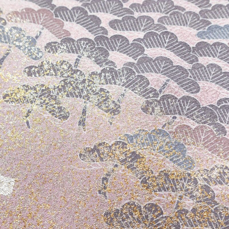 付け下げ 良品 正絹 風景柄 袷仕立て 身丈159.5cm 裄丈65.5cm 箔 一部しつけ糸付き フォーマル 着物 紫・藤色_画像8