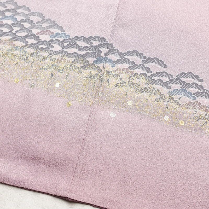 付け下げ 良品 正絹 風景柄 袷仕立て 身丈159.5cm 裄丈65.5cm 箔 一部しつけ糸付き フォーマル 着物 紫・藤色_画像13