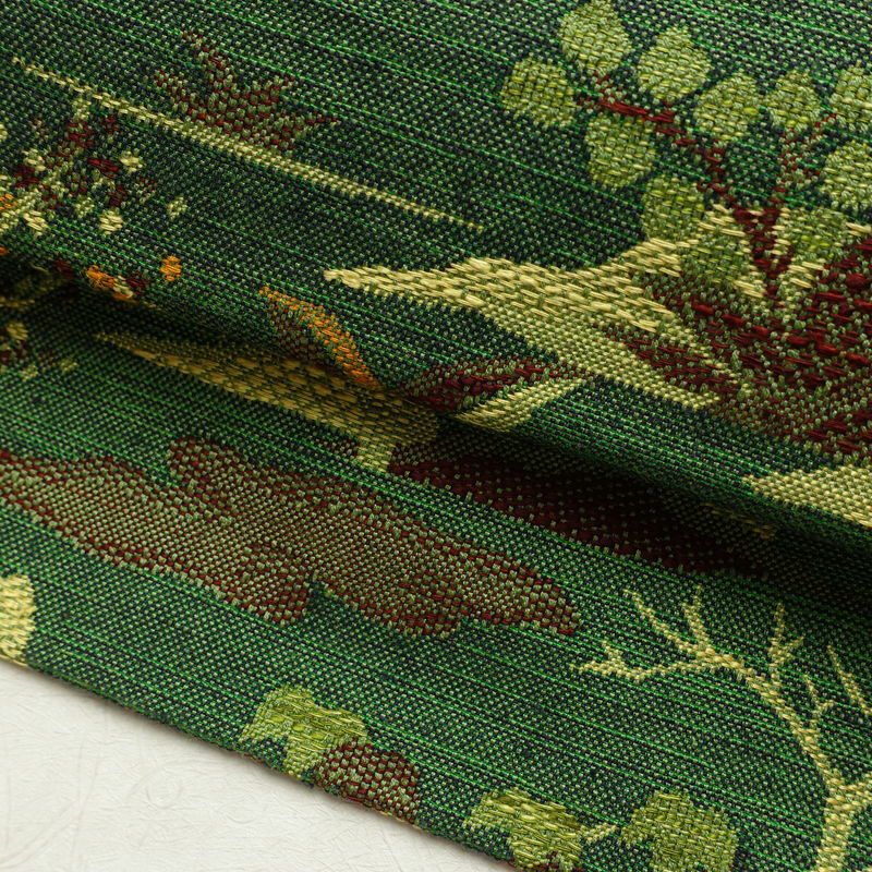 名古屋帯 紬地 六通柄 正絹 風景柄 松葉仕立て 帯 緑・うぐいす色_画像7