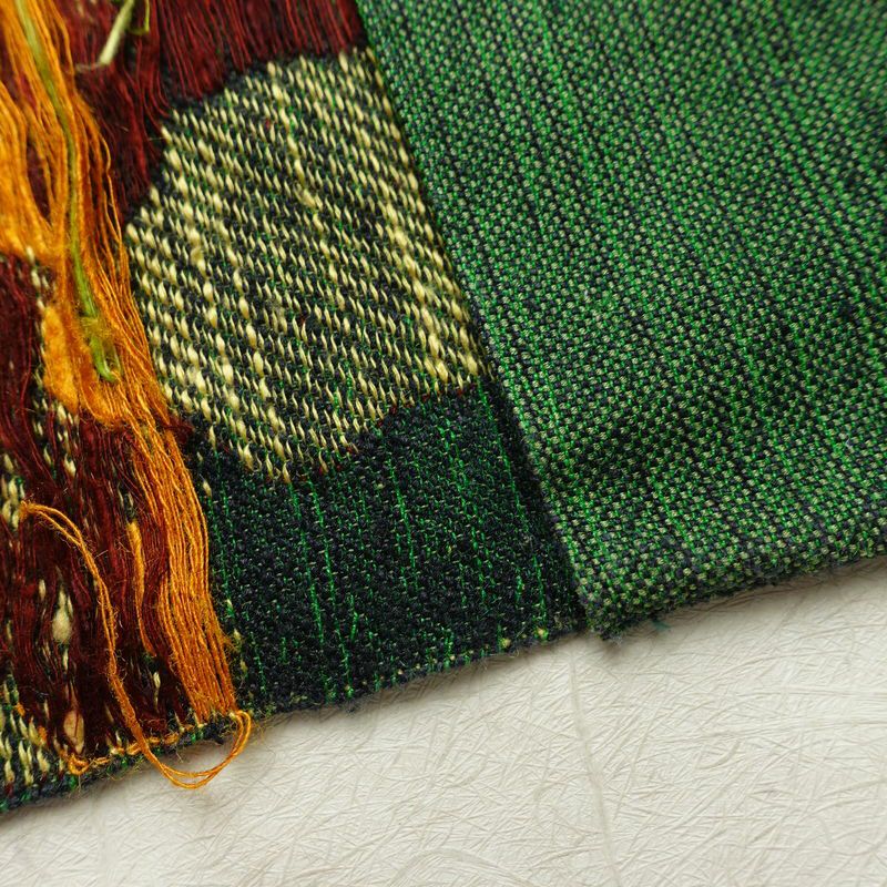 名古屋帯 紬地 六通柄 正絹 風景柄 松葉仕立て 帯 緑・うぐいす色_画像18