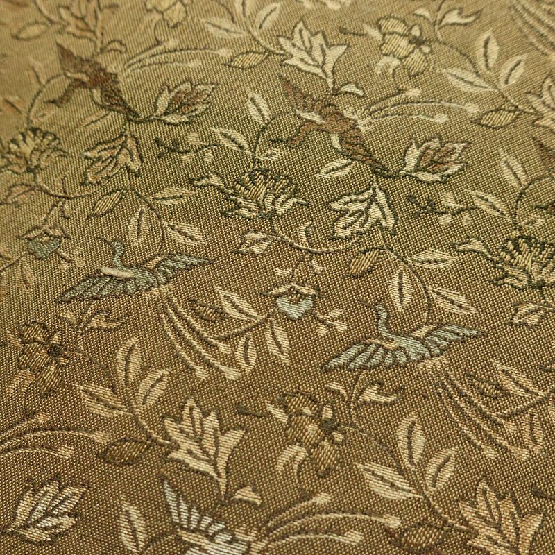 名古屋帯 全通柄 正絹 人物・動物柄 名古屋仕立て 帯 黄・黄土色_画像3