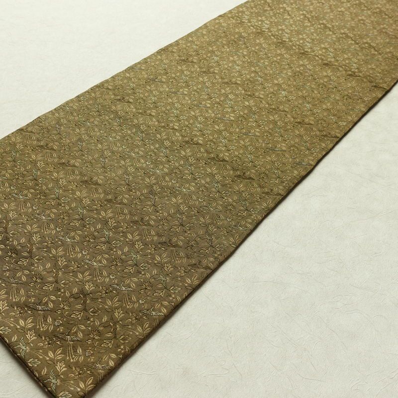 名古屋帯 全通柄 正絹 人物・動物柄 名古屋仕立て 帯 黄・黄土色_画像8