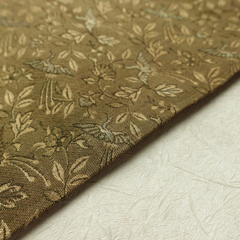 名古屋帯 全通柄 正絹 人物・動物柄 名古屋仕立て 帯 黄・黄土色_画像12