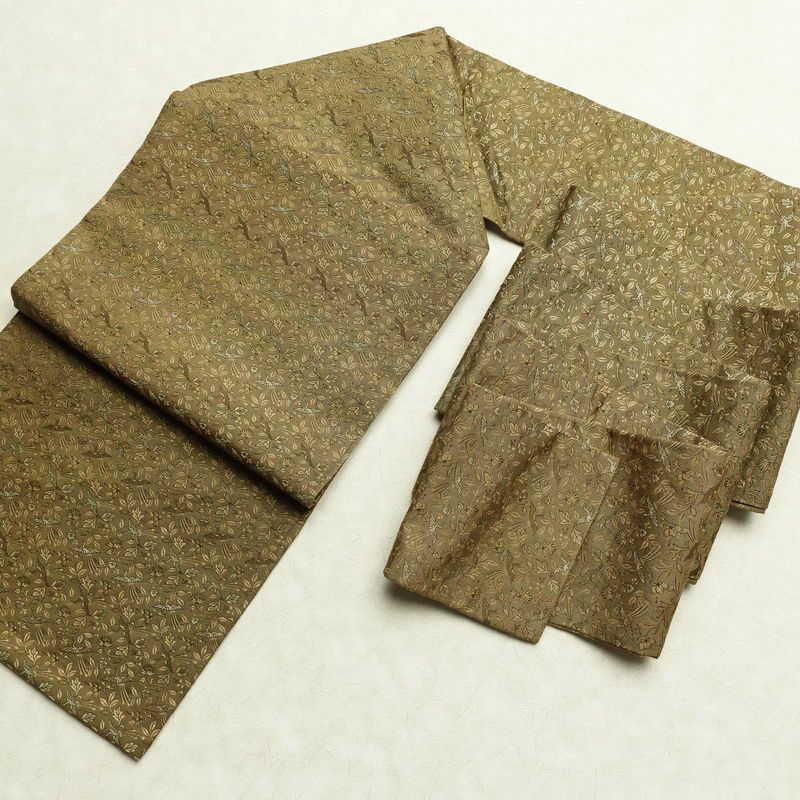 名古屋帯 全通柄 正絹 人物・動物柄 名古屋仕立て 帯 黄・黄土色_画像16