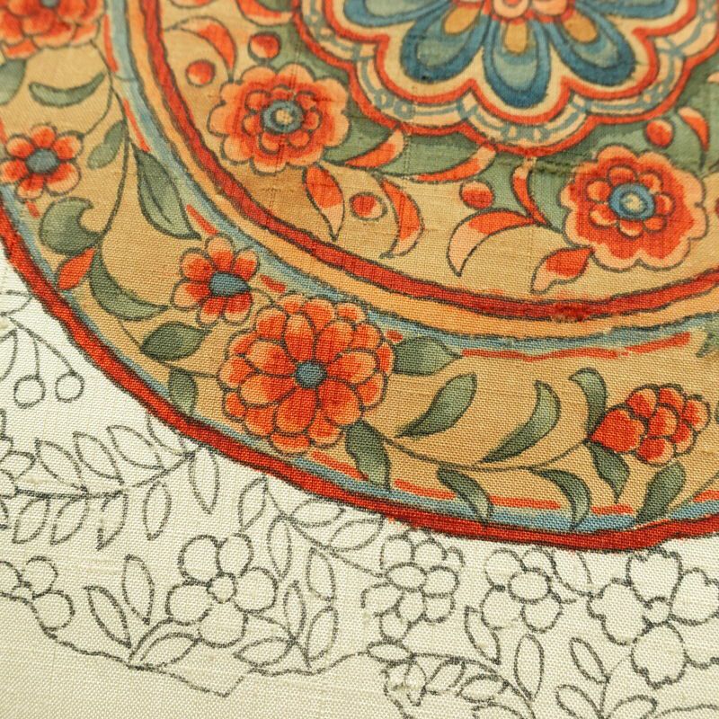 名古屋帯 太鼓柄 落款入り 正絹 幾何学柄・抽象柄 名古屋仕立て 帯 クリーム_画像6